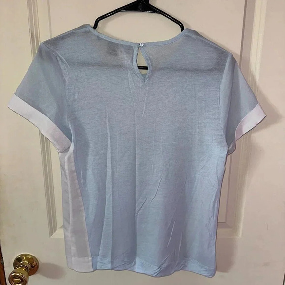 French Connection Women's Color Block Blue & White Mixed Media Shirt Sz S - Picture 2 of 6